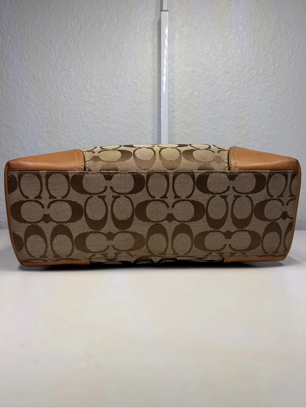 Y2K COACH Signature Jacquard Shoulder/ Crossbody Bag with Khaki/Caramel Trim
